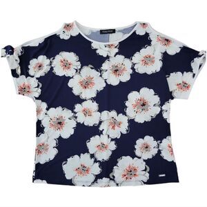 Ivanka Trump Women’s Large Navy Floral Printed Cold Shoulder Top/Blouse